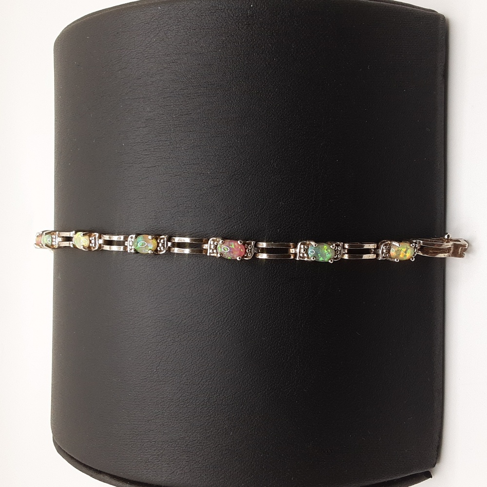 Vintage Fire Opal Sterling Silver Tennis Bracelet - Picture 3 of 16